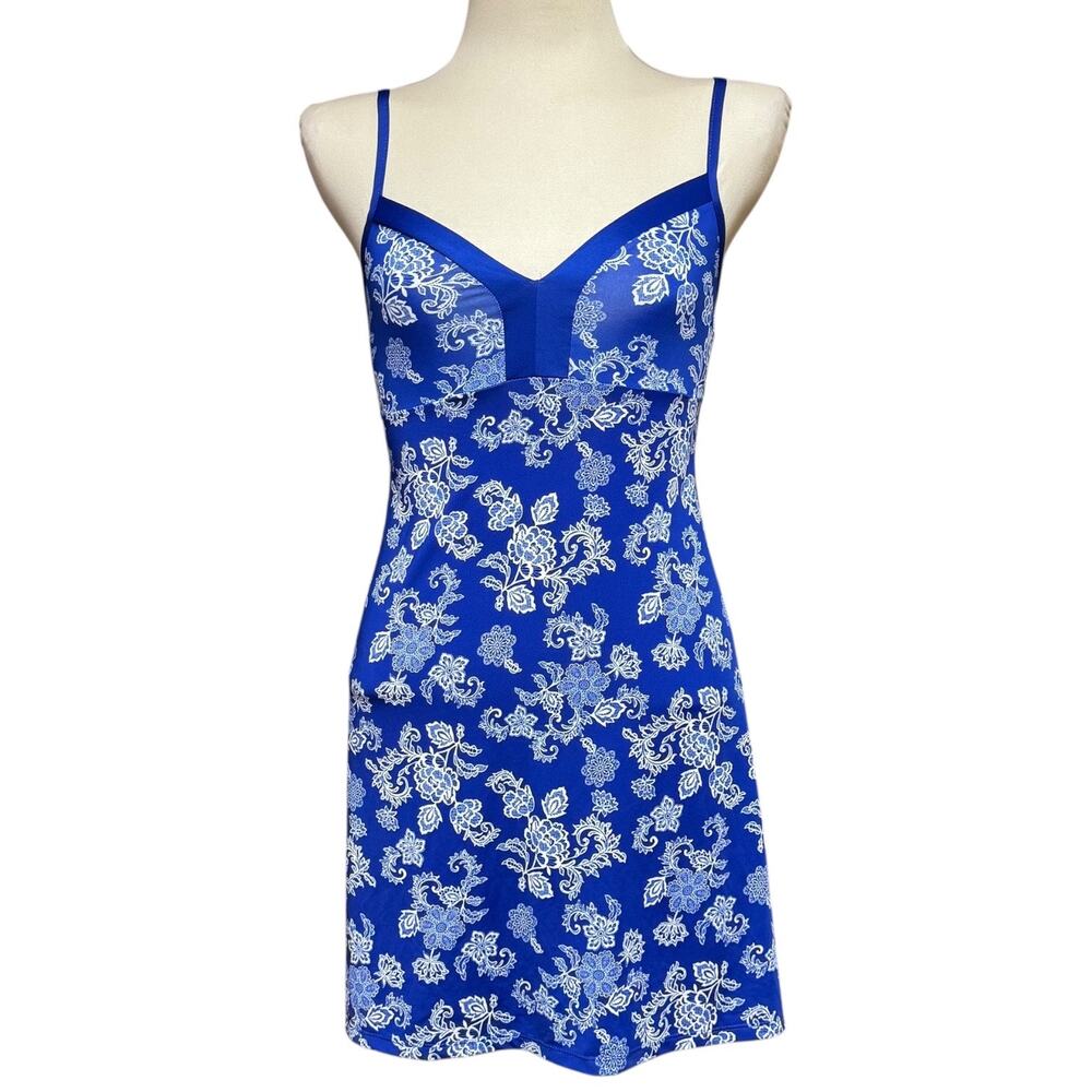Laura Ashley Blue White Floral Chemise Night Gown Small